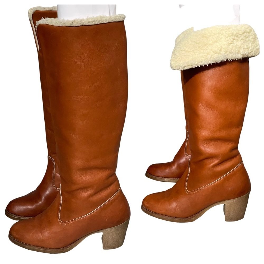 Zodiac Vintage Brown Leather Shearling Lined‎ Heeled Boots Size 7 N (Narrow)